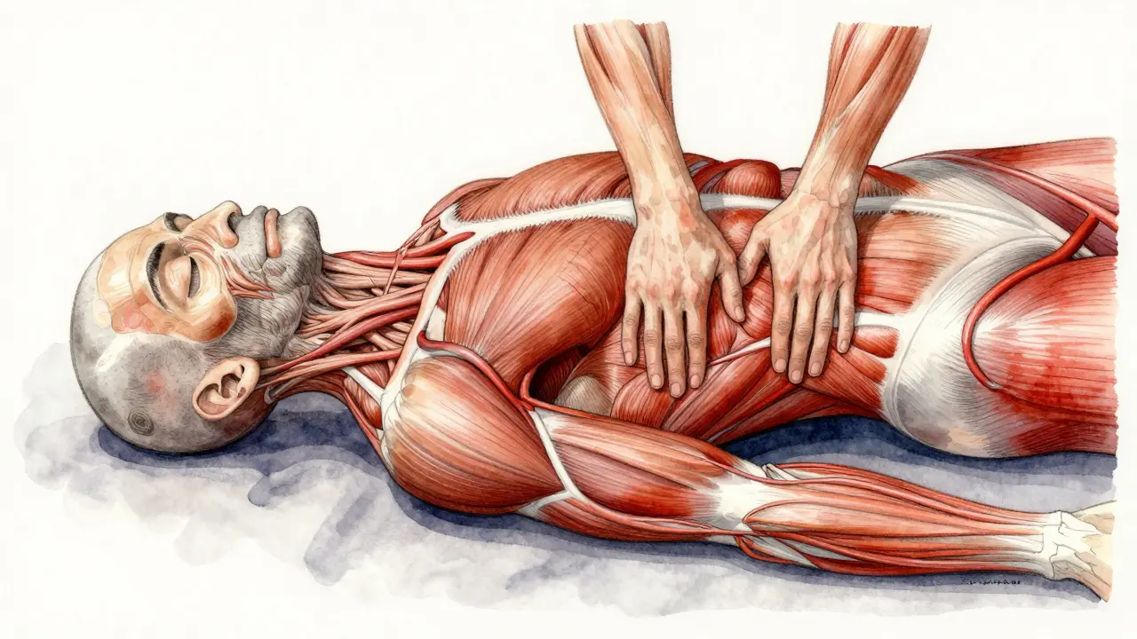 Kontrast mezi ztuhlými svalovými vlákny a obnovou krevního oběhu po masáži.