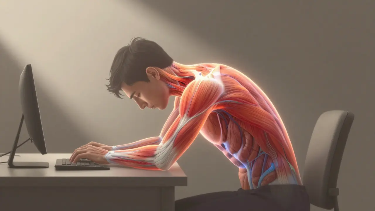 Průhledný náčrt lidského těla s vylepšeným krevním oběhem a lymfatickým odtokem během regenerační masáže.