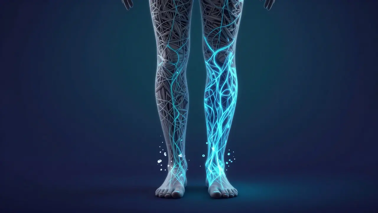 Abstraktní zobrazení uvolňování energetických blokád a návratu těla do rovnováhy.