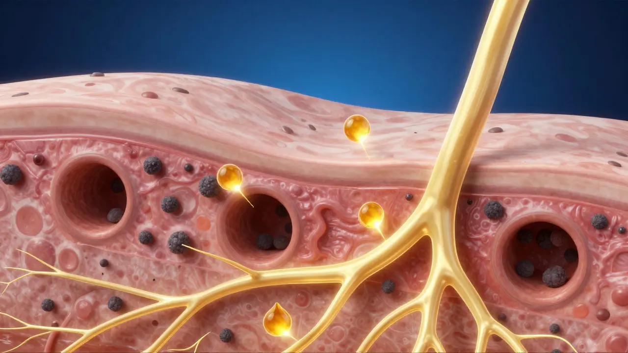 Konceptuální zobrazení medu vyčistného póry a stimulujícího lymfu.
