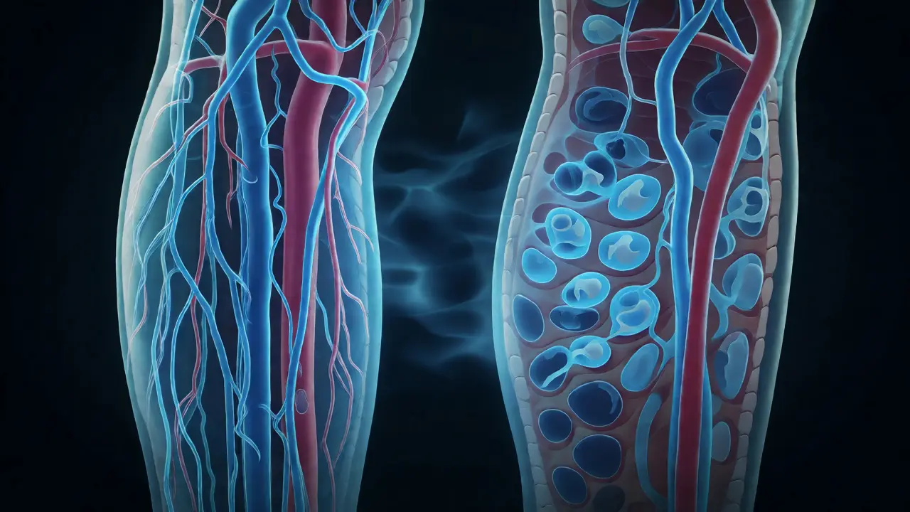 Anatomická vizualizace ucpaných lymfatických cév v nohách